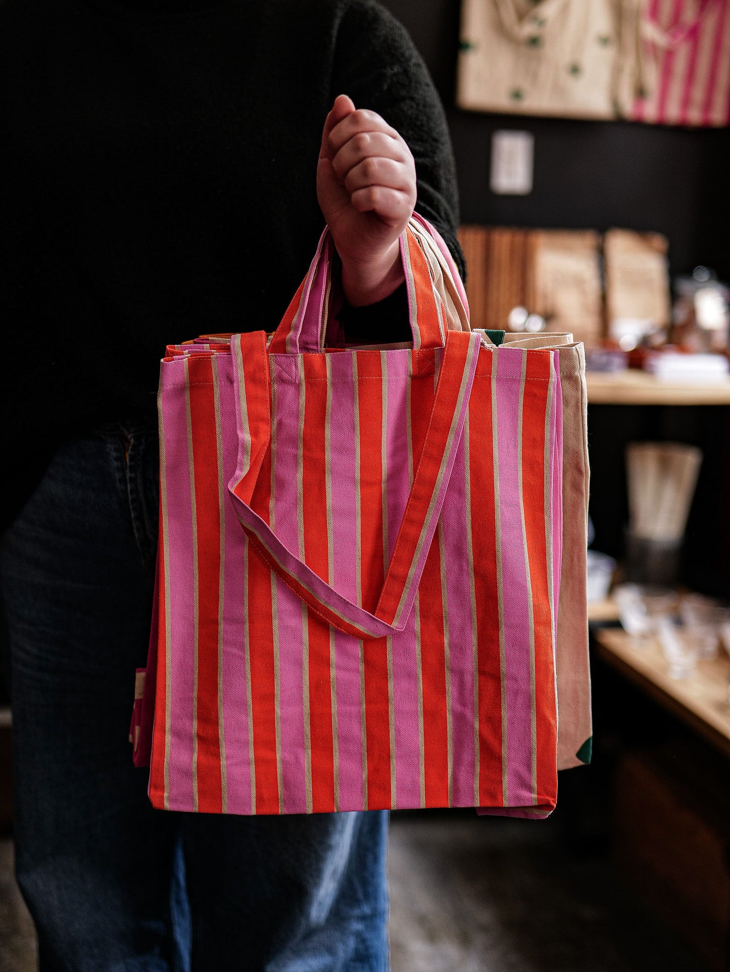 Sac fourre-tout à rayures roses et orangées - OMOM