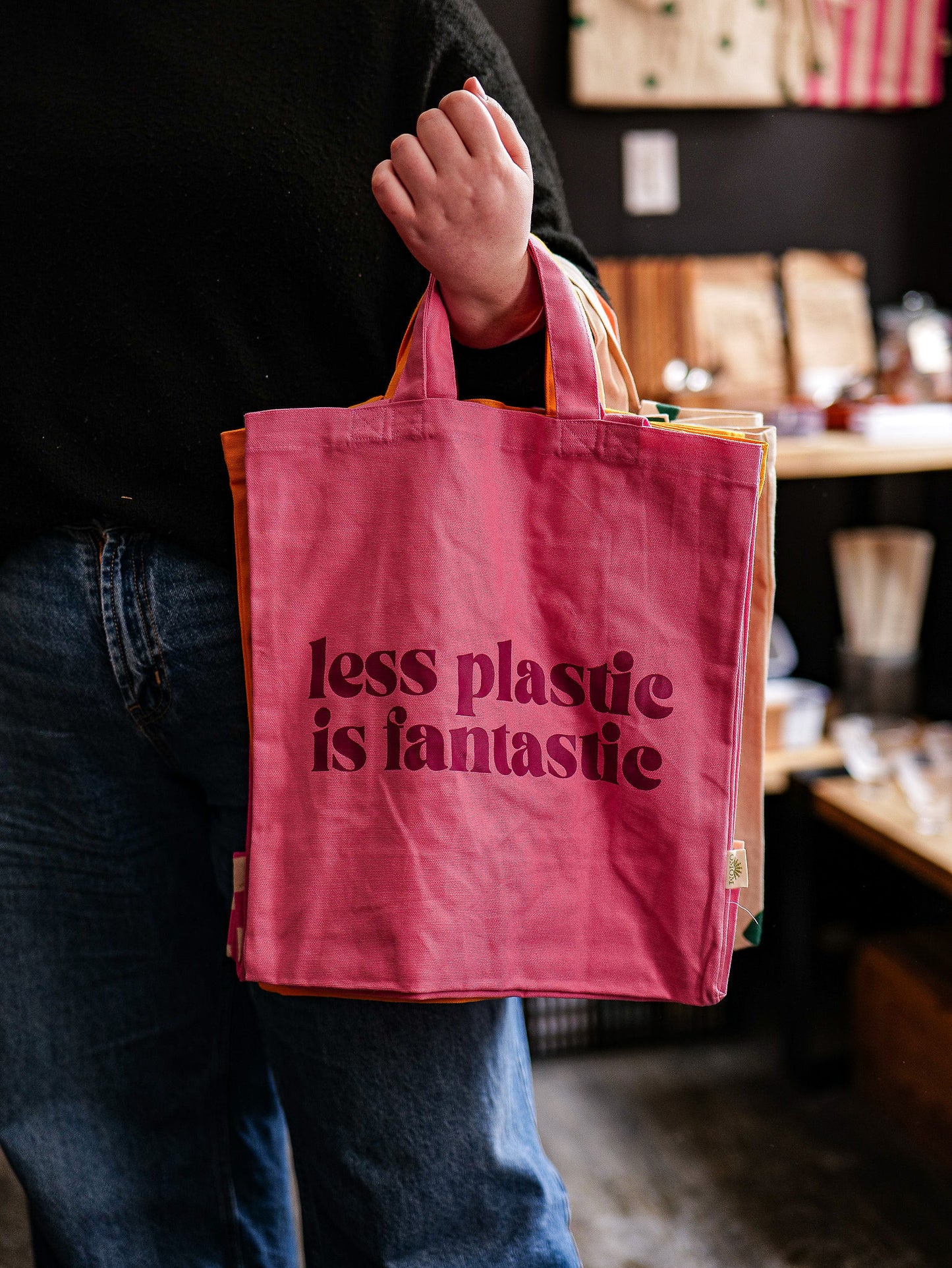 Organic cotton tote bag Less plastic is fantastic - OMOM