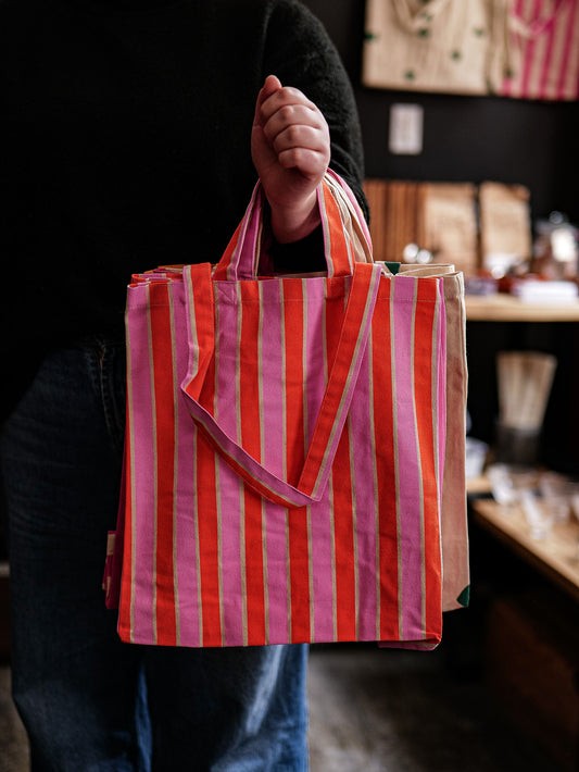 Sac fourre-tout à rayures roses et orangées - OMOM
